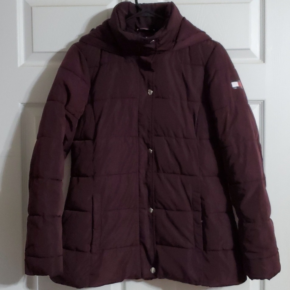 Tommy Hilfiger Women's Maroon Full Zip Hooded Puffer Jacket Size S/P/P